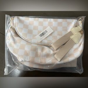 Beige & White Checkerboard Mini Backpack